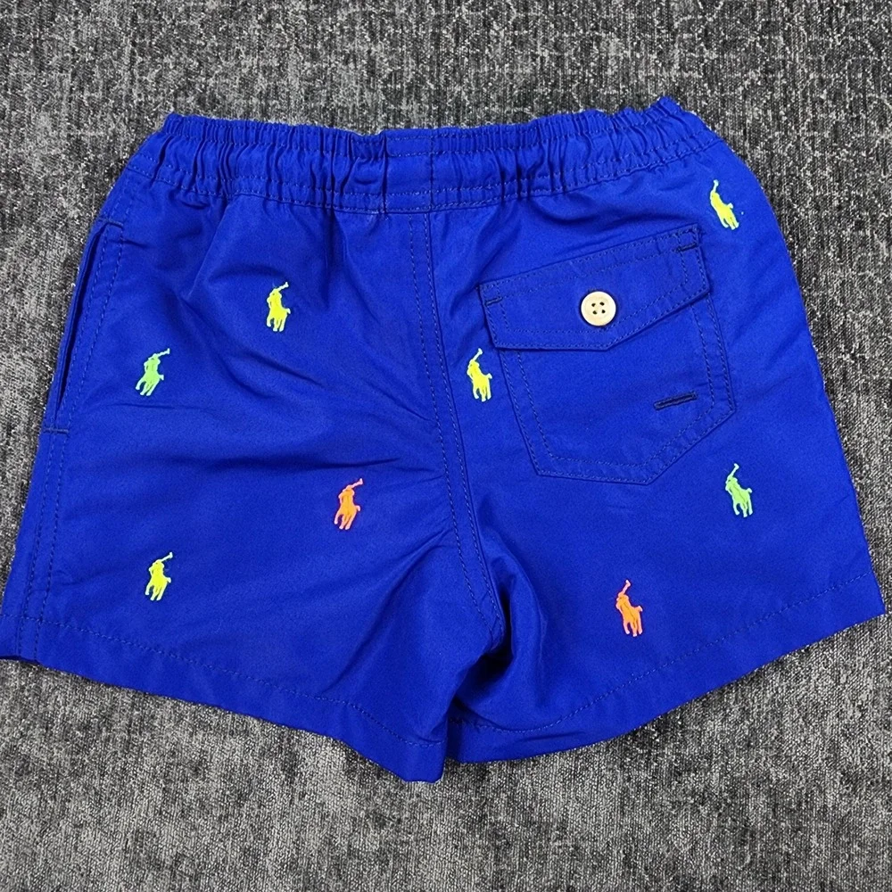NWT Polo Ralph Lauren Swim Trunks Kids Size 3T Blue Multi Color Pony Embroidered
